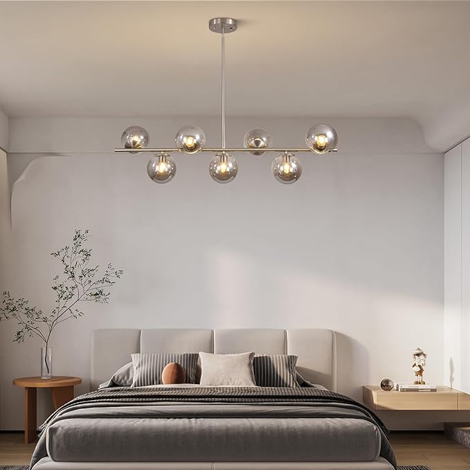 KCO Lighting Linear Globe Chandelier Brushed Nickel Pendant Lights Kitchen Island Silver Linear Pendant Lights Smoke Glass Chandelier Mid Century Modern Dining Room Light Fixture