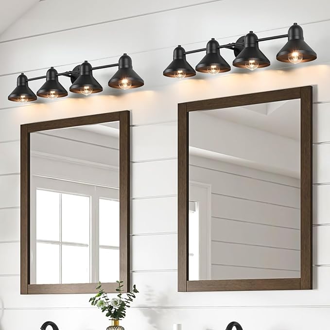 Bathroom Light Fixtures, 4-light Vanity Light Over Mirror, Matte Black Metal Bathroom Light, Modern Farmhouse Rustic Industrial Indoor Wall Mount Lighting Sconce for Living Room Cabinet Hallway
