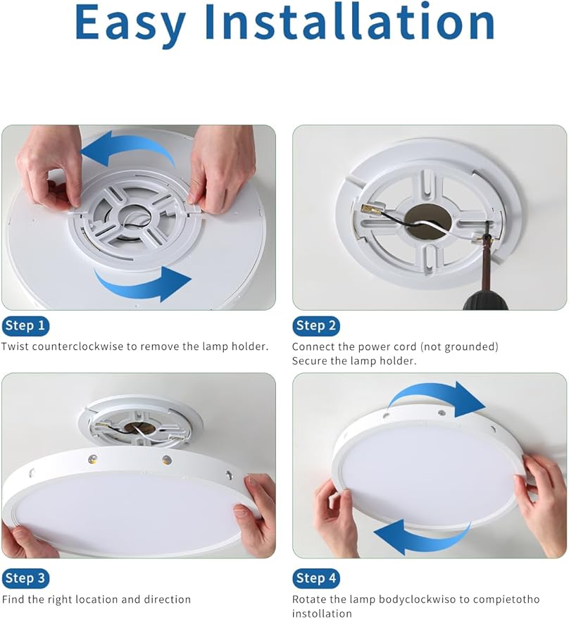 12in 24Watt Flush Mount led Ceiling Light fixtures.Remote Control Dimmable Ceiling Lights for Bedroom, Dining Room, Kitchen, Round White