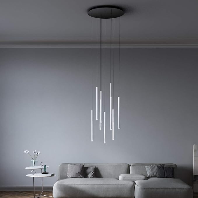CANALIS 9 Mini Pendant Lighting White - LED Hanging Light Fixture for Kitchen Island, Bar, Foyer - Cluster Pendants - Dimmable, Adjustable Wire, Lamp Bulb Included