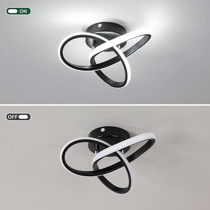 Modern LED Ceiling Light 19W Spiral Design 3000K/4500K/6500K 3 Color Modes Swichable Ceiling Lighting Fixtures, Ceiling Lamps for Aisle Hallway Balcony Bedrooms Kitchen (Black)