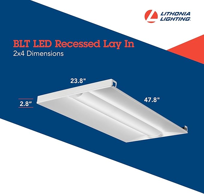 Lithonia Lighting 2x4 LED Troffer Light, BLT Series Low Profile LED Drop in Ceiling Light for Dropped Ceiling with Curved Ribbed Diffuser, 4000 Lumens, 4000K Cool White