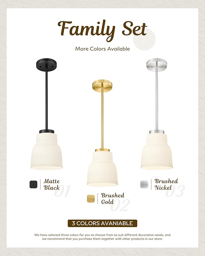 FEMILA 6.7" Milk Glass Pendant Lights Kitchen Island, Brushed Nickel Antique Chandelier, Hanging Light Fixture for Bedroom Hotel Living Room, 4FYD87MIL BN