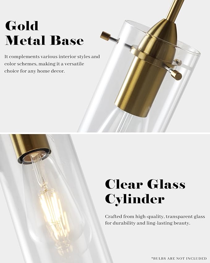 Blown Glass Pendant Light, Gold Pendant Light Kitchen Island 1 Pack, Glass Kitchen Pendant Lights, Island Pendant Lights for Kitchen, Living Room, Dining Room, Bar