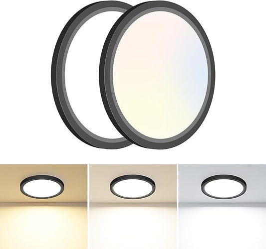 hepside 2PACK Flush Mount LED Ceiling Light Fixture Black, 4.7Inch 8Watt, 3000K-4500K-6000K 3 Color Selectable Ceiling Lamp Low Profile Ceiling Light for Closet Basement Hallway Porch