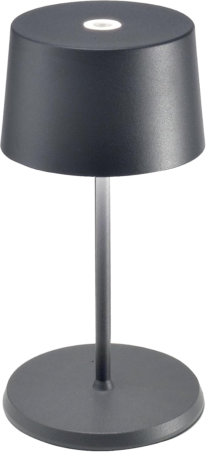 Zafferano, Olivia Mini Lamp, Portable and Rechargeable Table Lamp with Touch Controls, Suitable for Indoor and Outdoor, Dimmer, 2200-3000 K, Height 8.7 Inches, Dark Grey Color