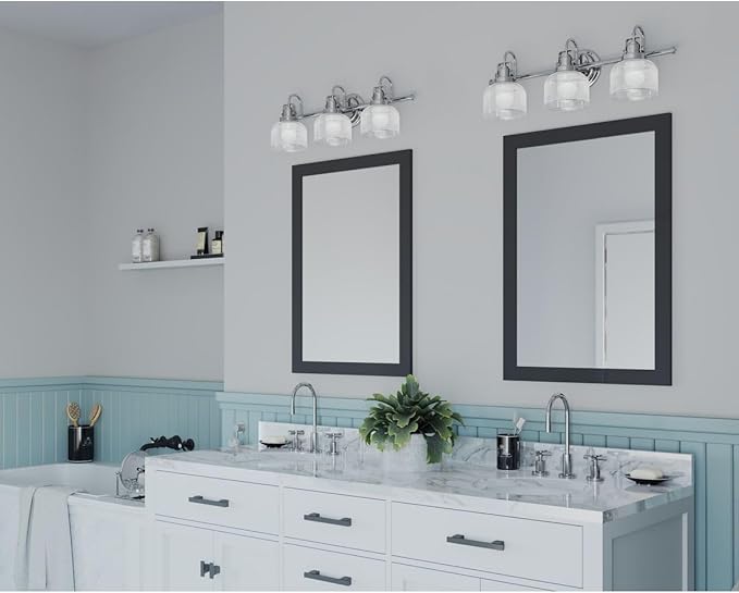 Progress Lighting Archie Collection 3-Light Clear Double Prismatic Glass Coastal Bath Vanity Light Polished Chrome
