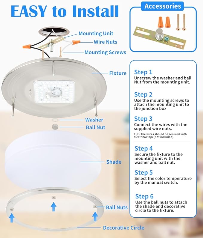 2Pack 13 Inch Oval LED Ceiling Lights, LED Flush Mount Light Fixture, 23W, 2700K/3000K/3500K/4000K/5000K Adjustable, Brushed Nickel Ceiling Mount Light Fixture for Bedroom Kitchen Bathroom