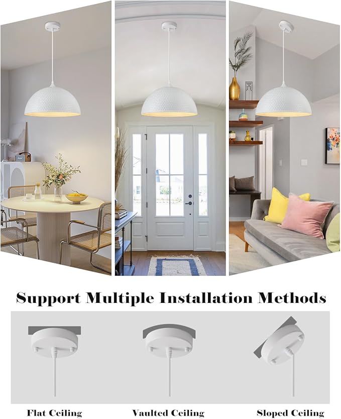 White Dome Pendant Light 1 Pack, 16 inch Large Industrial Pendant Light, Farmhouse Kitchen Pendant Lighting, White Pendant Lights for Kitchen Island, Dining Room Living Room