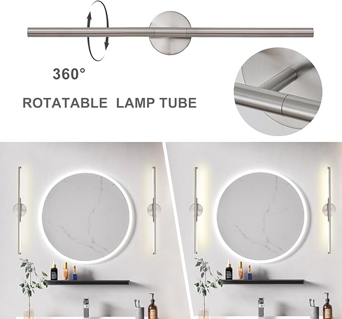Brushed Nickel Bathroom Light Fixtures Over Mirror 30 Inch, 20W 360° Rotatable Dimmable 4000K LED Vanity Light Bar, Modern Bathroom Vanity Lights Above Mirror