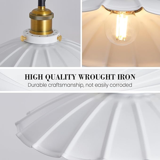 Plug in Pendant Light Industrial 9.8 Inch White Lampshade Kitchen Island On/Off Switch Hanging Lamp Plug in Adjustable 14Ft Cord Hanging Lights for Bedroom and Living Room
