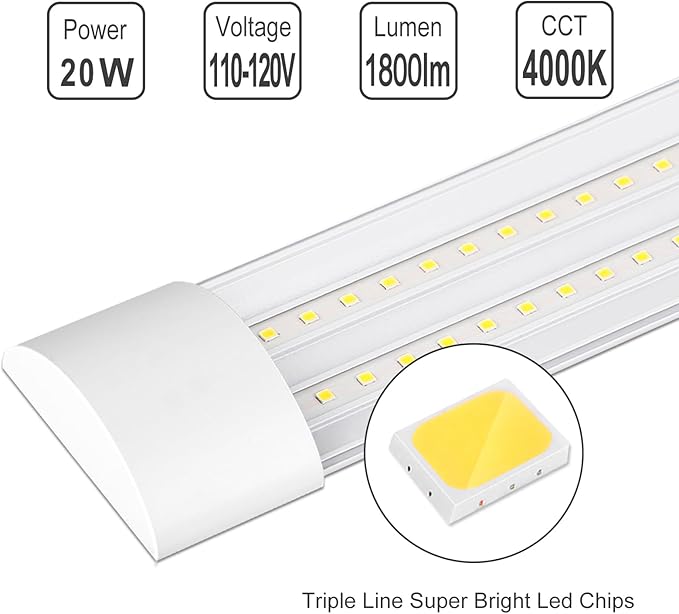 KILIPOL 2FT LED Batten Light, Ceiling Surface Mounted Slim LED Tube Lights, 20W 4000K Neutral White for Office, Shop, Garage, Home, 8 Packs