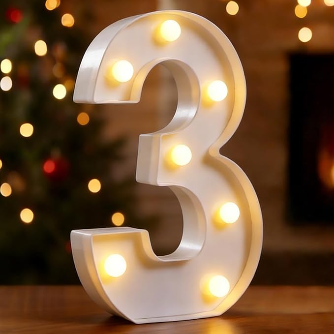 LED Marquee Numbers, Small Light Up Numbers for Party, 8.58 Inch Battery Powered Lighted Number for Birthday, Night Light, Table or Home Decor (Number 3)