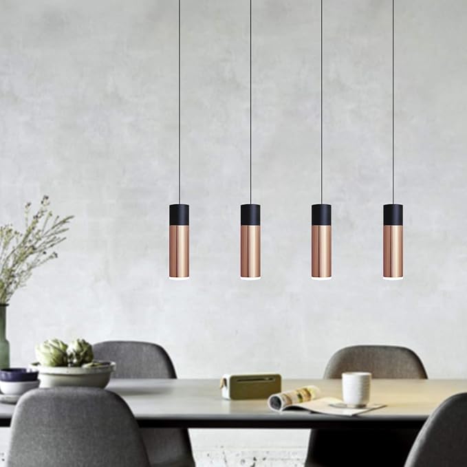 Vela 4 Mini Pendant Lighting Black-Copper - LED Hanging Light Fixture for Kitchen Island, Bar, Foyer - Cluster Pendants - Dimmable, Adjustable Wire, Lamp Bulb Included