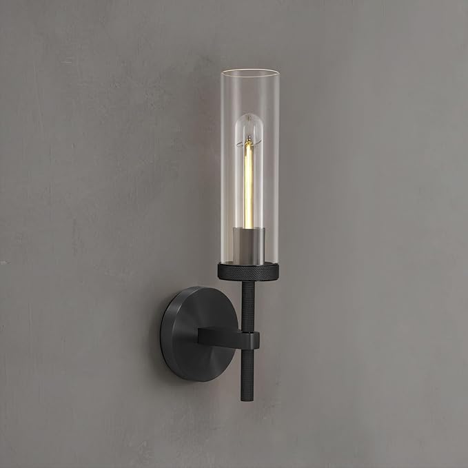 Knurled Wall Sconces, Black Wall Sconce Lights, 14" Black Bathroom Wall Sconces, Glass Linear Sconce Wall Lighting, Vanity Lights Bathroom Light Fixture Wall Lights for Living Room
