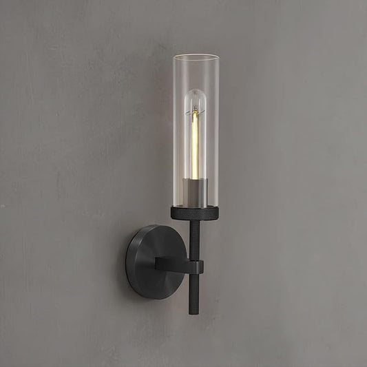 Knurled Wall Sconces, Black Wall Sconce Lights, 14" Black Bathroom Wall Sconces, Glass Linear Sconce Wall Lighting, Vanity Lights Bathroom Light Fixture Wall Lights for Living Room