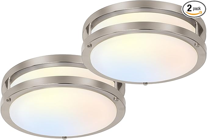 hykolity 10 inch Flush Mount LED Ceiling Light Fixture, 17W 1100lm, 2700K/3000K/3500K/4000K/5000K Adjustable Ceiling Lights, Brushed Nickel Saturn Dimmable Lighting for Hallway Bathroom - 2 Pack