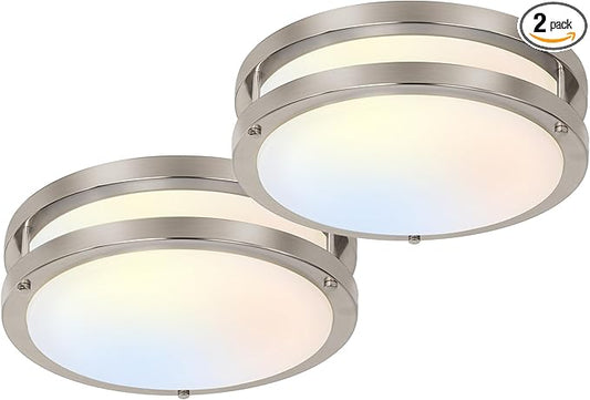 hykolity 10 inch Flush Mount LED Ceiling Light Fixture, 17W 1100lm, 2700K/3000K/3500K/4000K/5000K Adjustable Ceiling Lights, Brushed Nickel Saturn Dimmable Lighting for Hallway Bathroom - 2 Pack