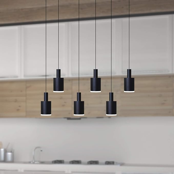 Virgo 6 Mini Pendant Lighting Black - LED Hanging Light Fixture for Kitchen Island, Bar, Foyer - Cluster Pendants - Dimmable, Adjustable Wire, Lamp Bulb Included
