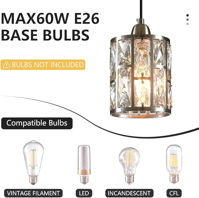 3 Pack Kitchen Ceiling Light Fixtures Crystal Hanging Pendant Lighting with Brushed Nickel Plating Finish Metal Shade for Kitchen Island Dining Room Bar Over Sink