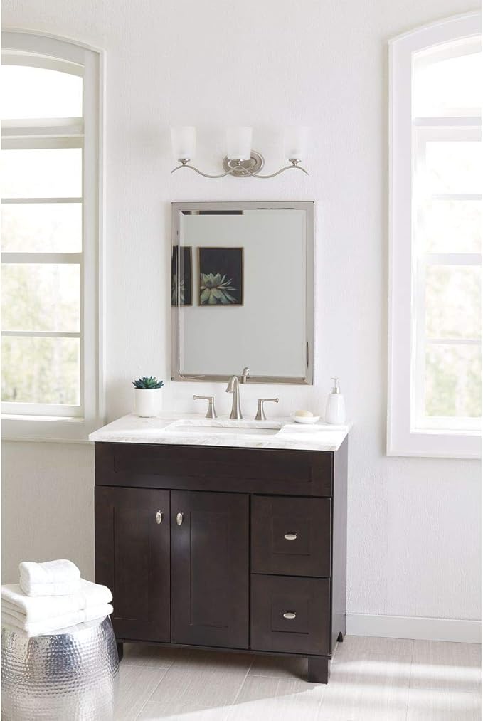 Inspire Collection 3-Light Etched Glass Traditional Bath Vanity Light Brushed Nickel