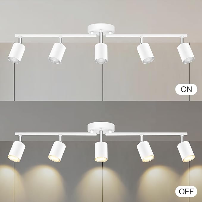 Track Lighting, LED Track Lighting Fixtures Ceiling, White Kitchen Lights for Bedroom, 30" Ceiling Spotlight Kit, 5 Light Wall Light with Rotatable Heads, Kitchen Decor(GU10 Socket, NO Bulb)