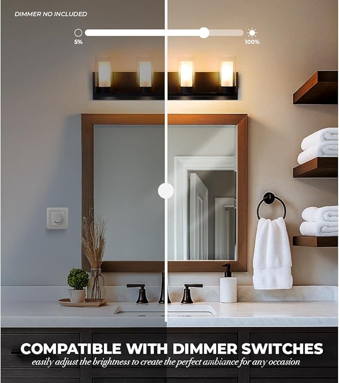 LYTIO 4-Light LED Vanity Bar Light – Modern Bathroom Wall Lamp to Install Over The Sink or Mirror - Includes LED Bulbs (Black)