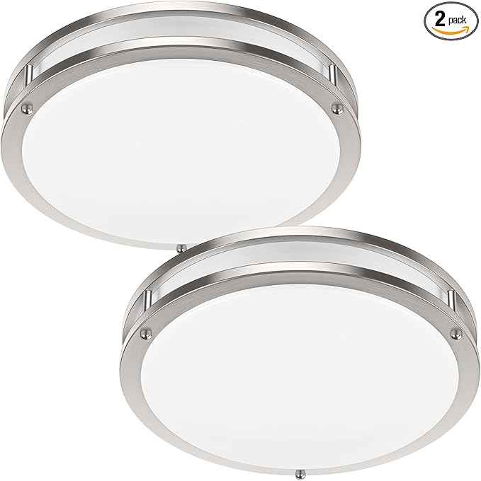 36W 3600lm Super Bright LED Light Fixtures, 2PACK Modern Flush Mount Ceiling Lights Daylight White 5000K, 13 Inch Dimmable Lamps for Kitchen Bathroom Hallway Bedroom, Brushed Nickle