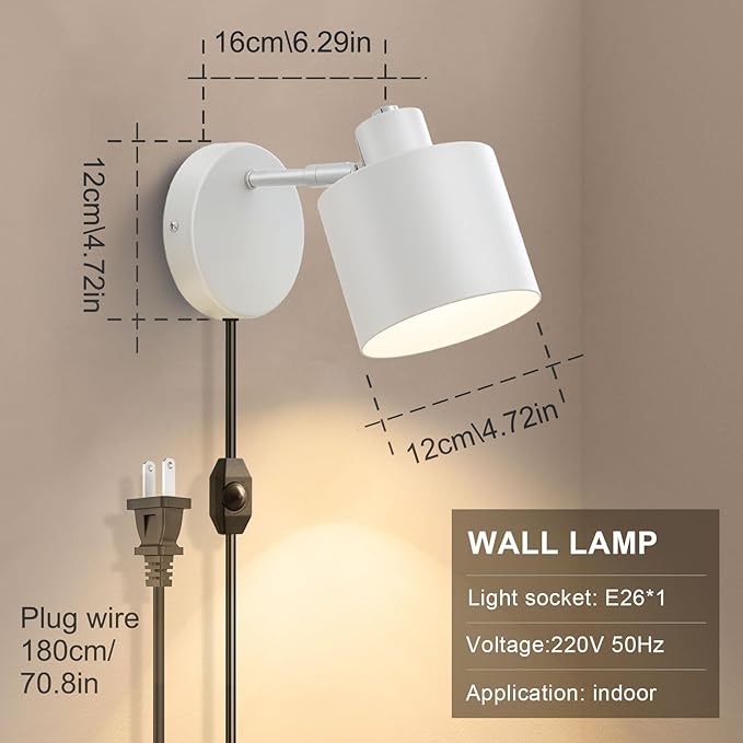 LIGHTESS Plug in Sconce Set of Two, 350° Adjustable Dimmable Wall Light, Modern Wall Lamps for Living Room Bedroom Hallway,Kitchen (Bulb Not Included)