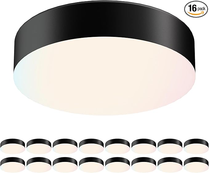 ZAGO 5 Inch LED Edgeless Surface Mount Ceiling Light, 5CCT Switchable, Shower Rated Twist in Contemporary Mini Flush Mount Light, Dimmable, 120V, 60W Equivalent, ETL Certified, Black, 16 Packs