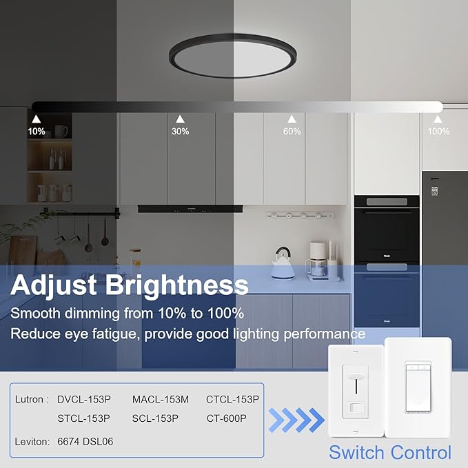 hunhun 16 Inch Dimmable LED Flush Mount Ceiling Light 4800LM Round Light Fixture 5 Color Temperature Selectable Super Slim Large Flat Ceiling Lamp for Living Dining Room Black