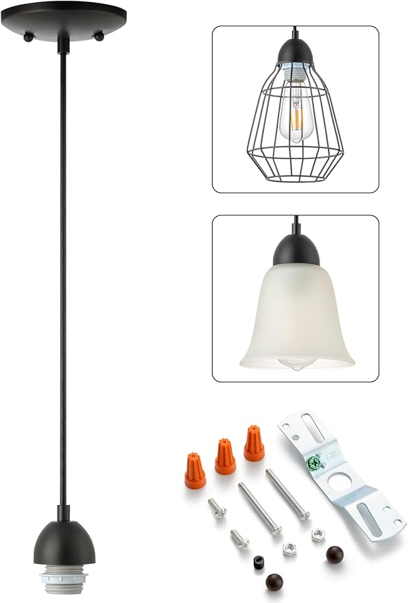 Small Pendant Light Kit - ORB, DIY Make Farmhouse & Modern Kitchen Island Pendant Lights, Hanging Light Fixtures Ceiling Mount, Adjustable Height, 1 Pack（Shade and Bulb Not Included）