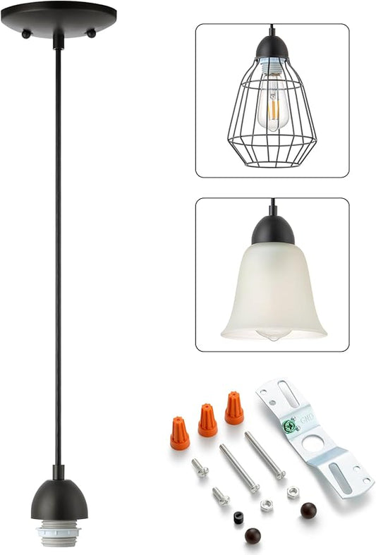 Small Pendant Light Kit - ORB, DIY Make Farmhouse & Modern Kitchen Island Pendant Lights, Hanging Light Fixtures Ceiling Mount, Adjustable Height, 1 Pack（Shade and Bulb Not Included）