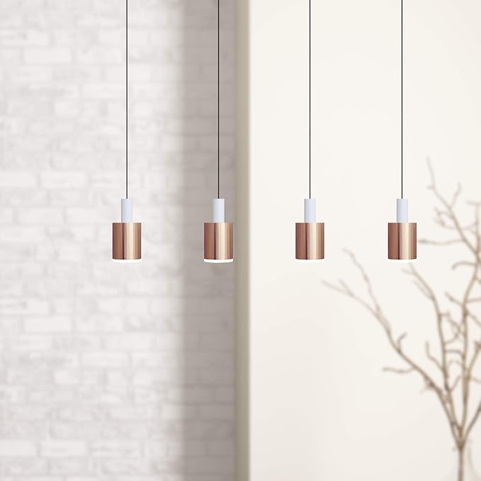 Virgo 4 Mini Pendant Lighting White-Copper - LED Hanging Light Fixture for Kitchen Island, Bar, Foyer - Cluster Pendants - Dimmable, Adjustable Wire, Lamp Bulb Included