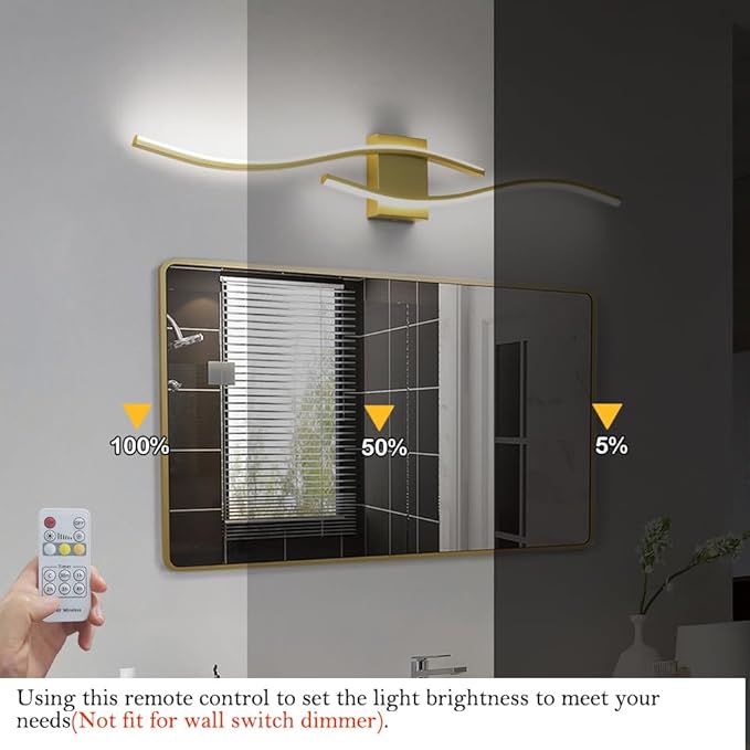 Modern Gold Bathroom Light Fixtures, LED Vanity Light with Remote Control, Bathroom Vanity Light Fixture Over Mirror, Wall Lights for Bedroom, 40.5 inch Wall Sconce Lighting for Home, Living Room