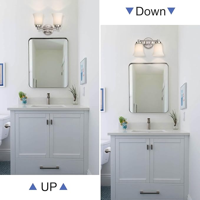 XiNBEi Lighting Bathroom Vanity Light, Modern Wall Light with Glass, Brushed Nickel 2 Light Bath Bar Light XB-W1235-2-BN