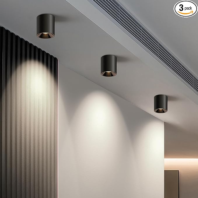 Modern LED Ceiling Light Fixture Flush Mount COB 20W 4000K Cylinder Ceiling Lights, Dimmable Hallway Lighting Fixtures Ceiling Lamps for Living Room Bedroom Kitchen, 3 Pack