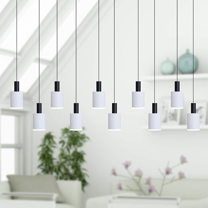 Virgo 10 Mini Pendant Lighting Black-White - LED Hanging Light Fixture for Kitchen Island, Bar, Foyer - Cluster Pendants - Dimmable, Adjustable Wire, Lamp Bulb Included