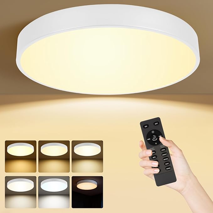 White Flush Mount Ceiling Light 15 inch LED Dimmable Ceiling Lamp Remote Control 36W 5CCT(2700K-5000K) Bedroom Lamp Light Fixture for Bedroom Foyer Kitchen Entryway Closet Hallway