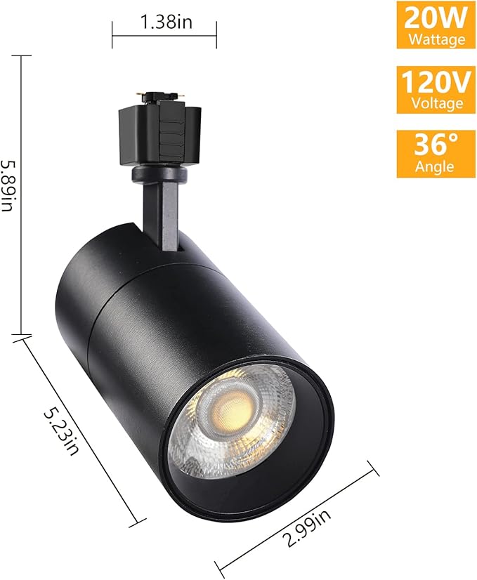 VANoopee 3-Color 20W J Type Track Lighting Heads Dimmable Bright LED Track Lighting Fixtures for Accent Task Ceiling Track Light Pack of 3-3000K 4000K 5000K Flicker Free CRI90+ 36° 2000lm Black