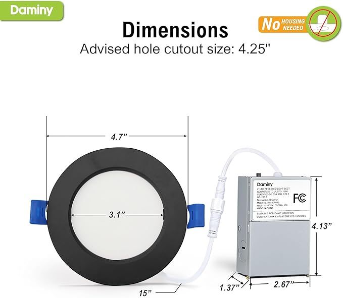 DAMINY 6 Pack 4 Inch Black LED Recessed Lighting with Junction Box,5CCT,Ultra-Thin Recessed Light,7W 700LM, Dimmable Canless Wafer Ceiling Light,High Brightness