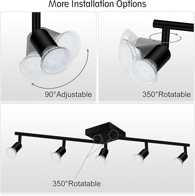 BoostArea 5 Light Track Lighting Fixtures Ceiling, Matte Black Kichen Track Lighting, Rotatable Light Heads, Adjustable Modern Directional Ceiling Light for Kitchen,No Bulbs