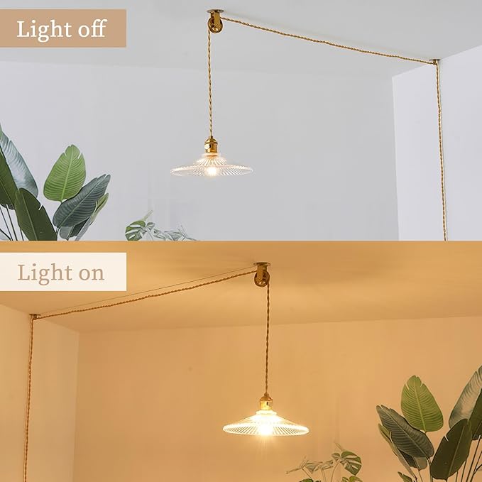 Hanging Lights with Plug in Cord, 9.1 Inch Embossed Design Lampshade Hanging Lamp Adjustable 14Ft Cord On/Off Switch Plug in Pendant Light Kitchen Island Pendant Lights