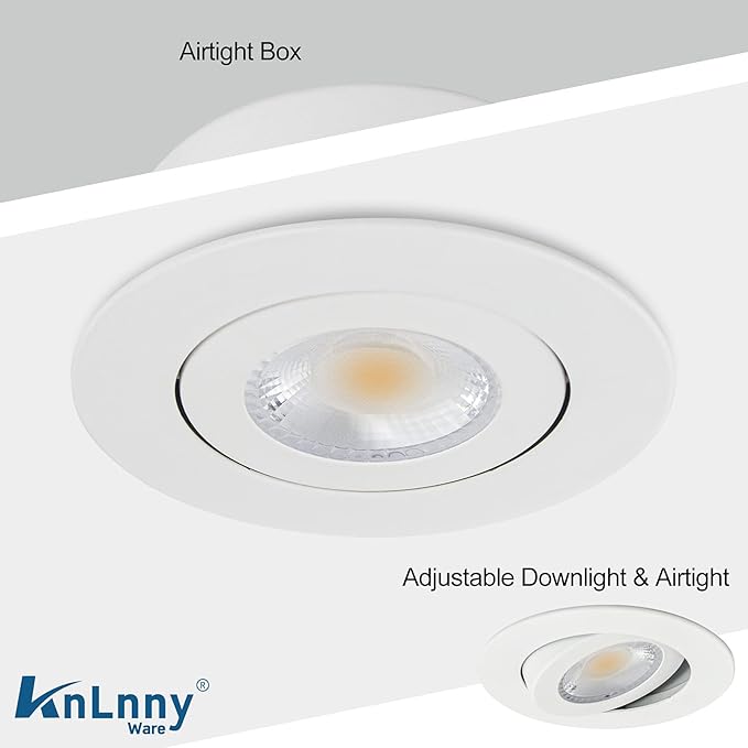 KnLnny Ware Gimbal Recessed Lighting 4 Inch 4 Pack, Ajustable Eyeball Recessed Ceiling Light with Junction Box,5 CCT(2700K-5500K) Selectable,9W 750LM,Dimmable,Airtight, ETL Listed