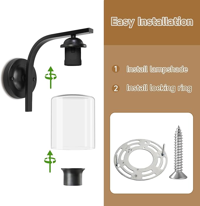 CANMEIJIA Wall Sconce 1 Light, Modern Wall Lighting Fixture, Bathroom Vanity Lights with Matte Black Wall Lamp for Bedroom Kitchen Hallway Porch, Clear Glass Shade, E26 Socket, Bulbs Not Included