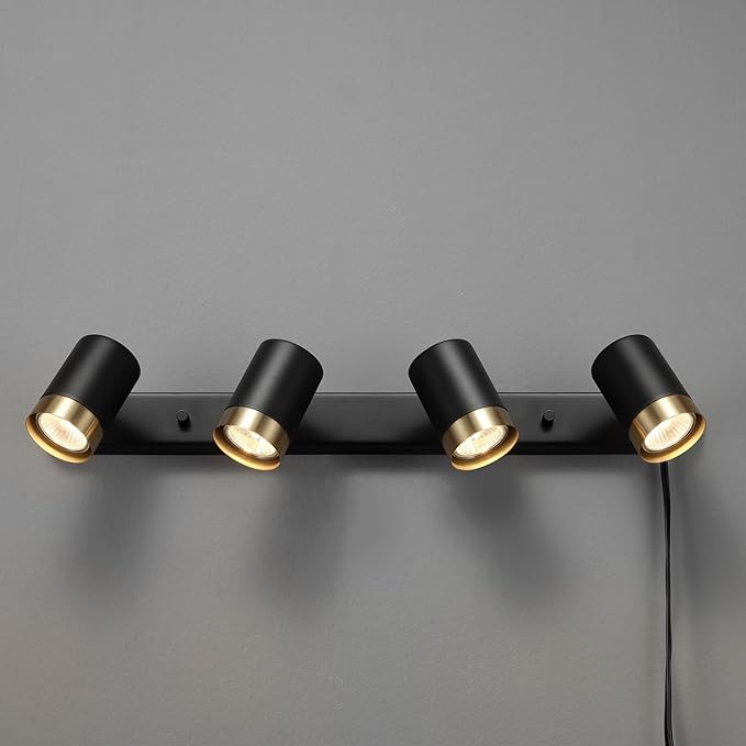 Globe Electric 64000047 22" 4-Light Plug-in Track Lighting, Matte Black, Pivoting Heads, in-Line On/Off Switch, Minimalist Ceiling Light Fixture for Kitchen Island, Hallway, or Dining Room
