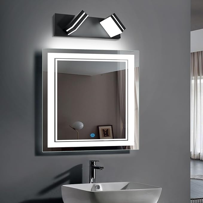 OKELI 2 Light Bathroom Vanity Light Matte Black Modern 16W LED Dimmable Vanity Light Over Mirror 350° Adjustable Lamp Head Cold White 6000K ETL Listed 15.5Inch