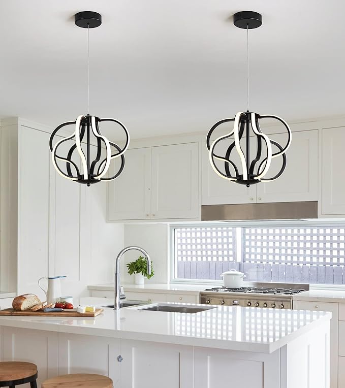 Modern Black LED Chandelier Ceiling Light Fixture, 8 Lights Hanging Pendant Lights for Dining Room Foyer Entryway Kitchen Living Room.