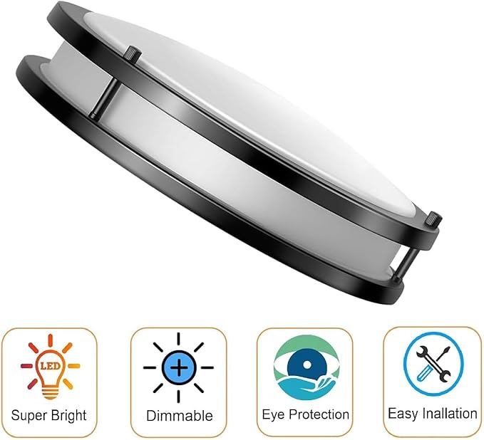 Drosbey 32W Dimmable LED Ceiling Light Fixture, Flush Mount Ceiling Lights for Kitchen, Bathroom, Bedroom, Hallway, 2700K/3000K/3500K/4000K/5000K Adjustable, 400W Equivalent, UL Listed