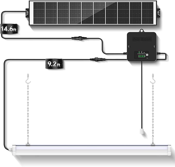Solar Shop Light, 30 Inch Solar Shed Light – 1500LM LED Ceiling Light for Indoor Use, Dusk-to-Dawn Sensor & Remote, IP65 Waterproof Solar Shop Lights for Barn, 3 Modes, 6000mAh Battery 1Pack